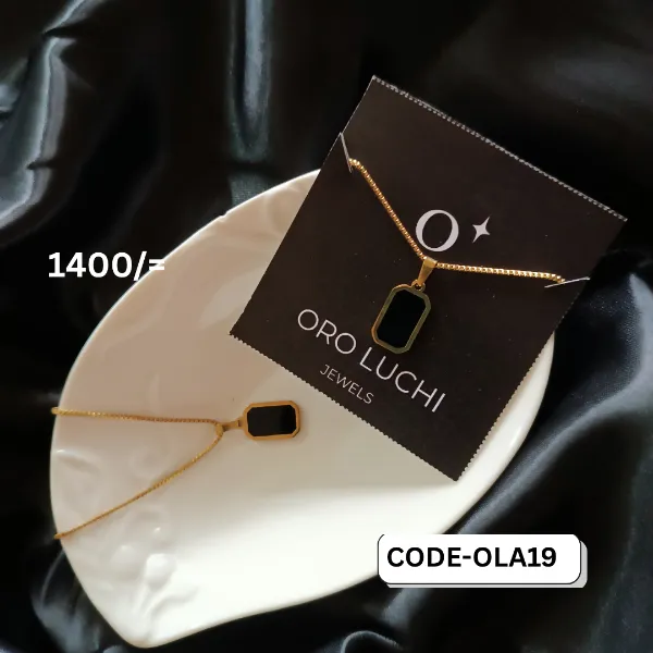 Oro Luchi Premium Black Onyx Plate Pendant Gold Necklace