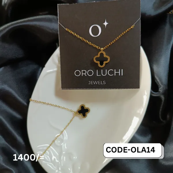 Oro Luchi Lucky Clover  Black Shell Necklace