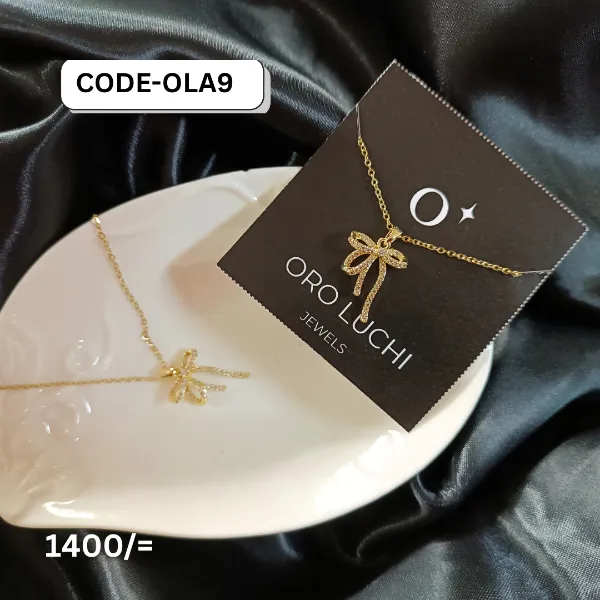 Oro Luchi Full Diamond Bow Knot Pendant Necklace