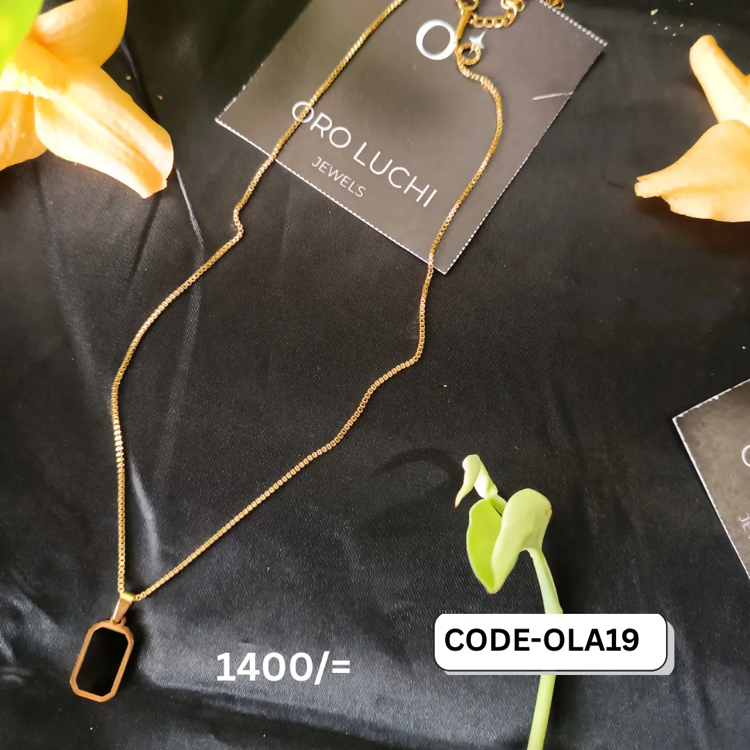 Oro Luchi Premium Black Onyx Plate Pendant Gold Necklace