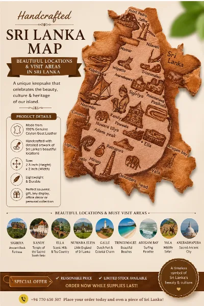 Handcrafted Genuine Leather Sri Lanka Map